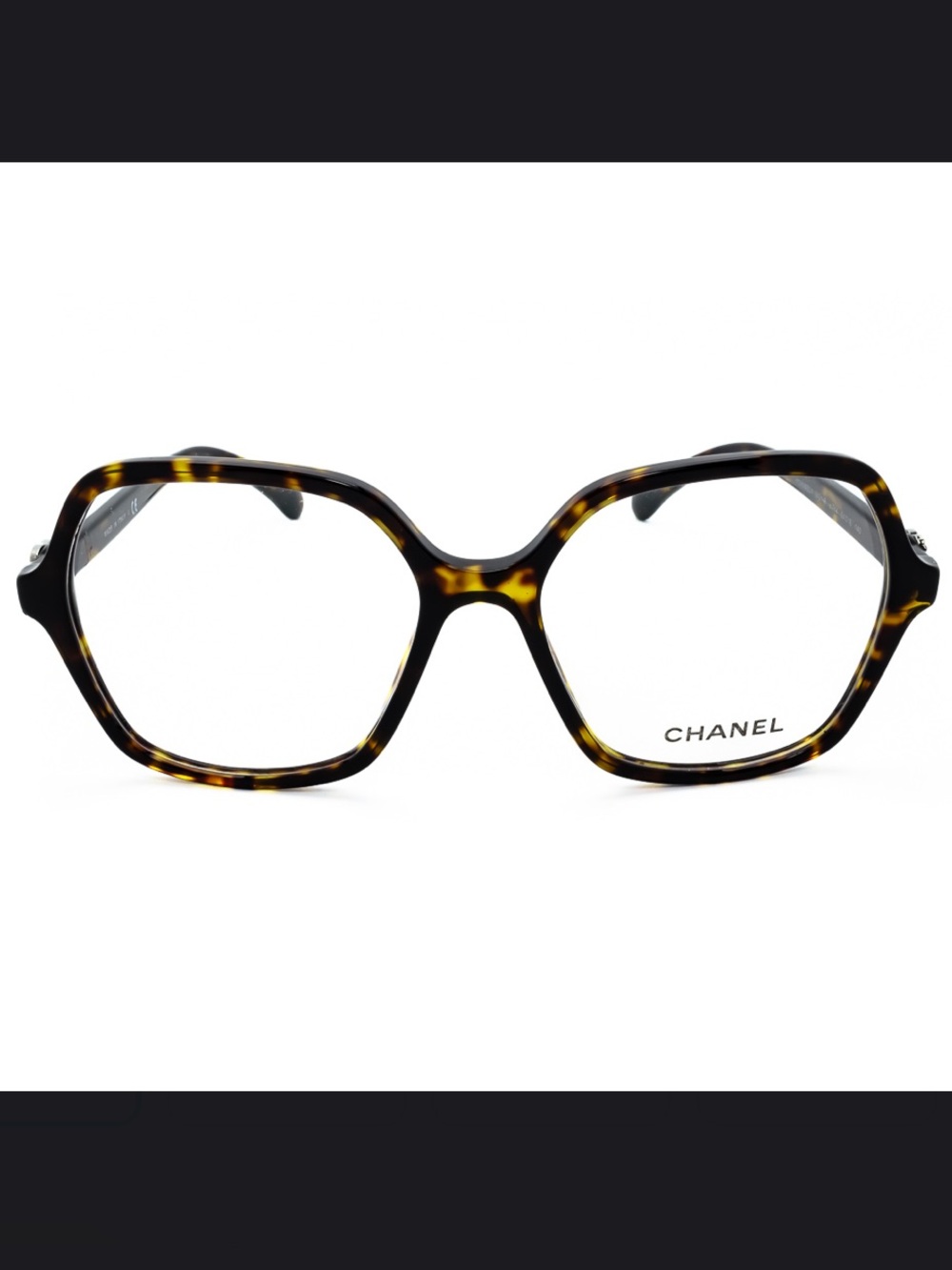 CHANEL 3421-B Havana Tortoiseshell Crystal CC Square Large Eyeglasses / Glasses